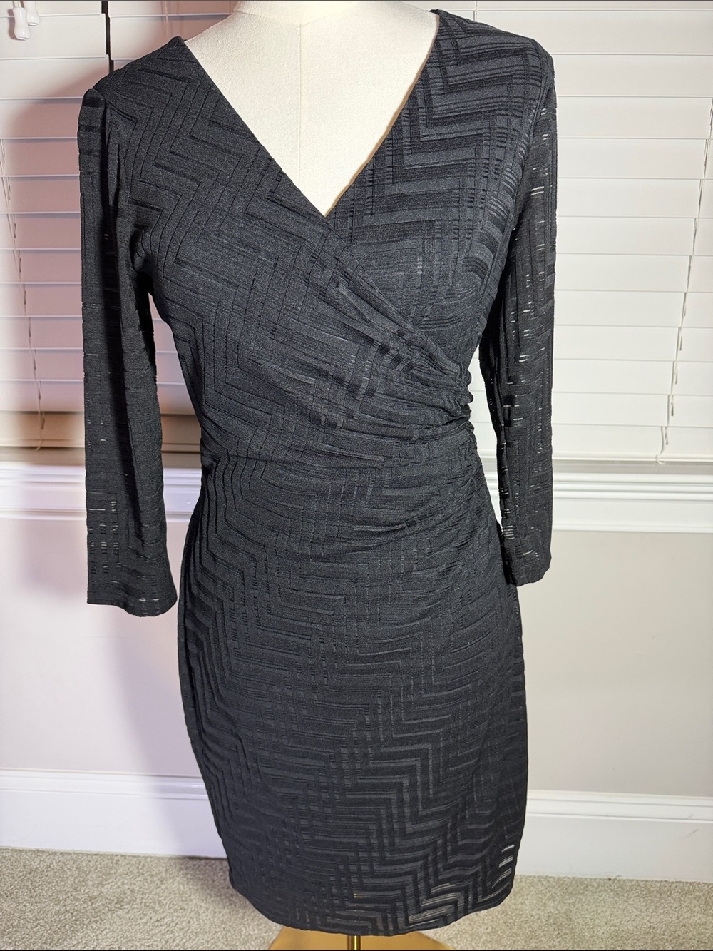 Chaps Black Long-Sleeve Wrap-Style Sheath Dress